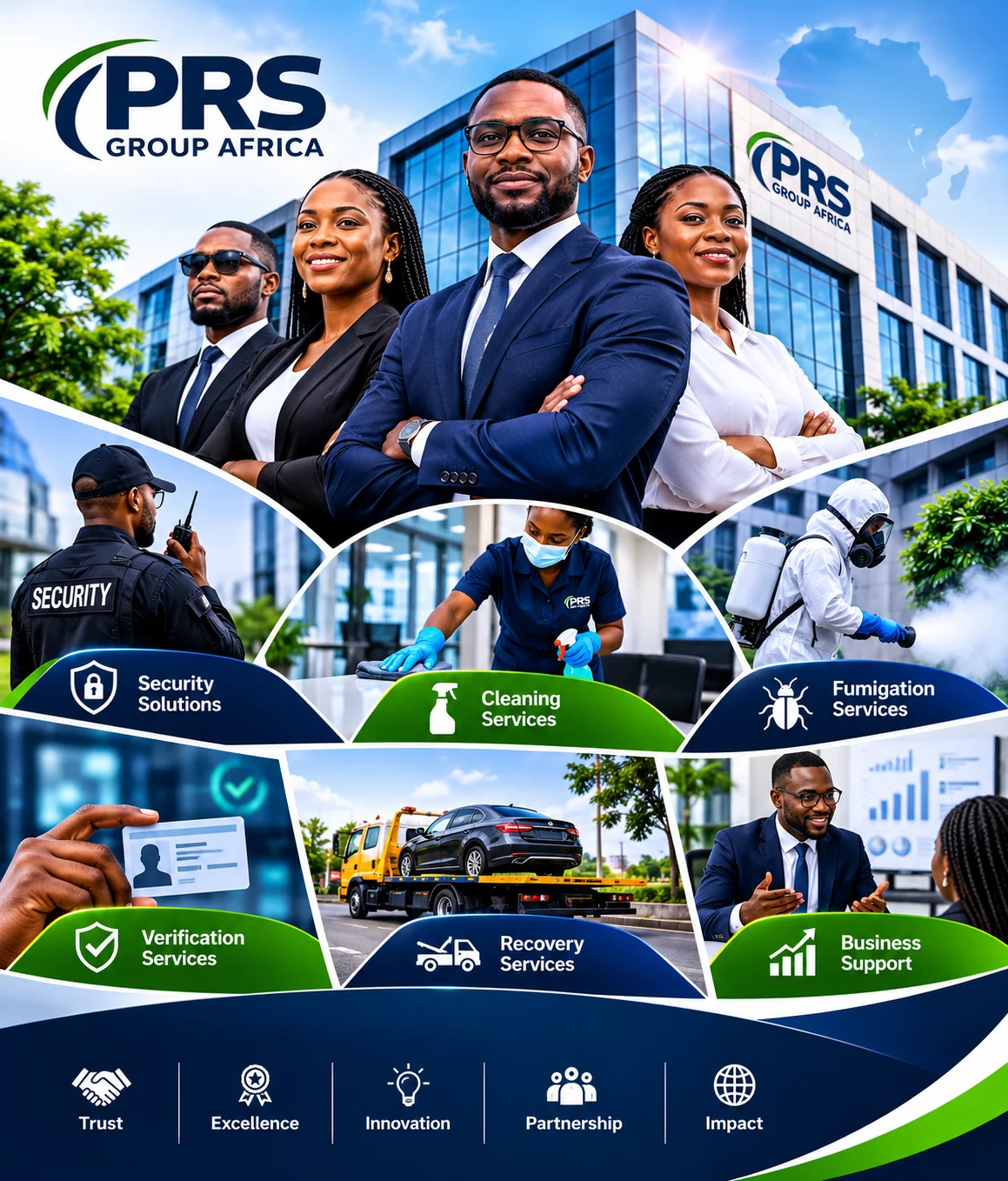 PRS Group Africa integrated solutions including security, cleaning, fumigation, verification, recovery and business support services